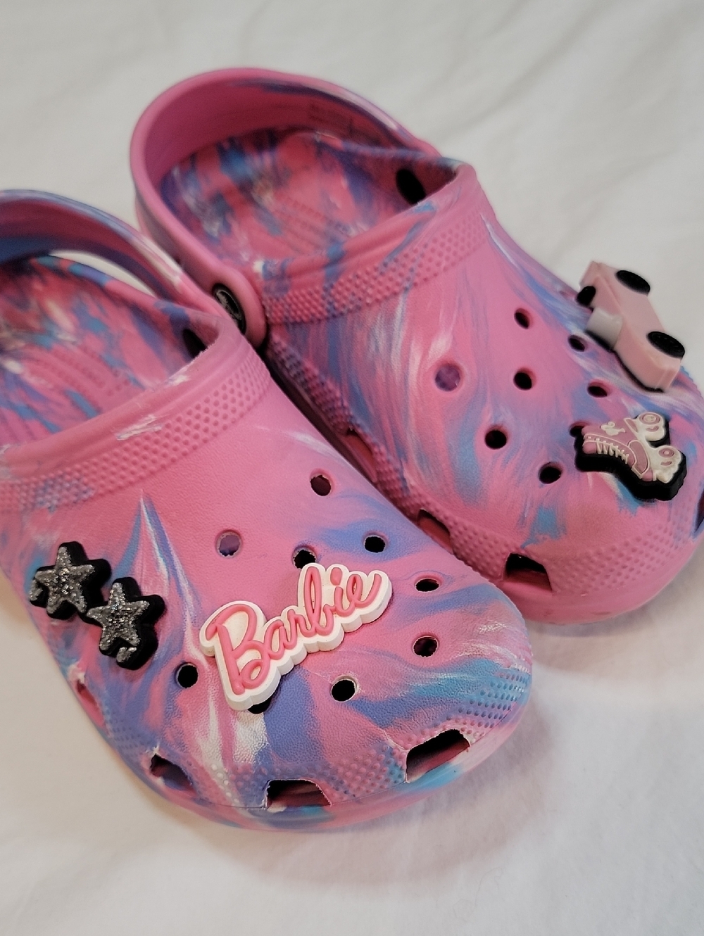 Marbled Classic CROCS With Barbie Charms